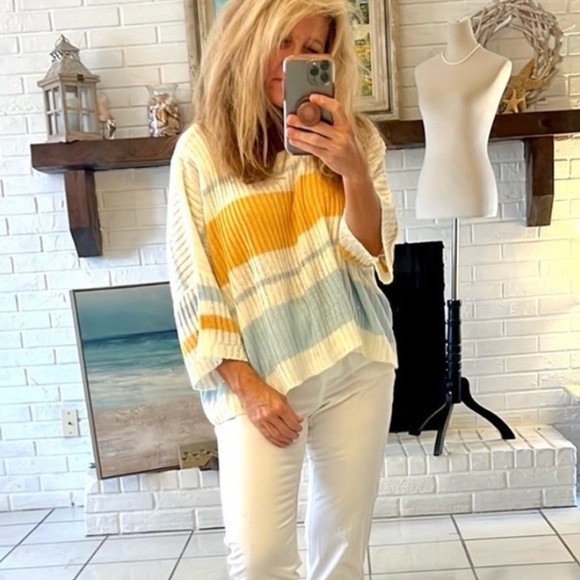 Anthropologie Sweaters - Anthro’s POL Sweaters Cable Knit Color Block,Sky Blue,Tangerine, Excellent Cond.